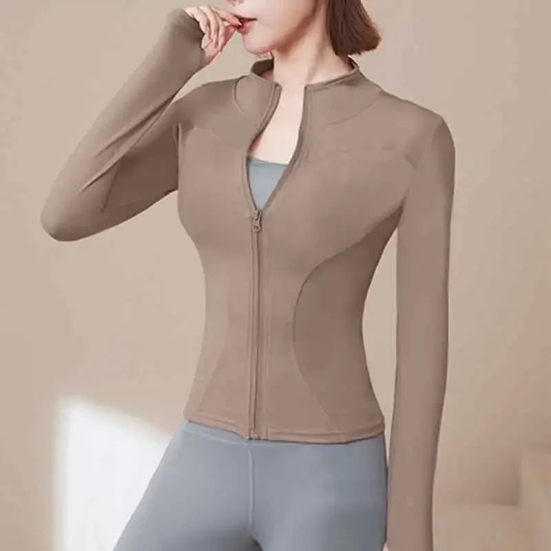 Women Sport Jackets Zipper Yoga Coat Clothes Quick Dry Fitness Jacket Running Hoodies Thumb Hole Sportwear Gym Workout Top Zen fit plus