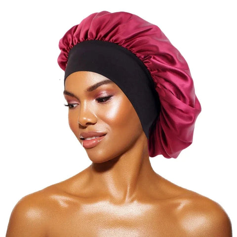 Women's Satin Solid Bonnets Wide-brimmed Night Sleeping Bathing Hat Unisex Head Wrap Elastic Band Cap Hair Care Bonnet Zen Fit Plus