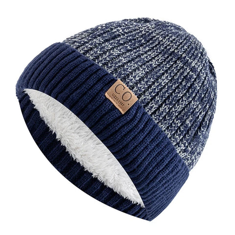 New Unisex Two-Tone Winter Hats Add Fur Lined Men And Women Fashion Warm Beanie Cap Casual Winter Knitted Hats Zen Fit Plus