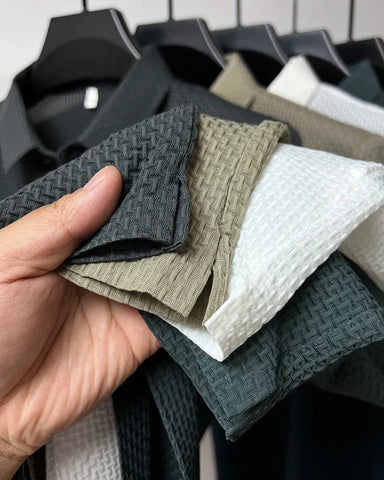 Summer New Men's Lop-up Hollow Short-sleeved Polo Tee Shirt Ice Silk Breathable Business Fashion T-Shirt Male Brand Clothes - Zen Fit Plus