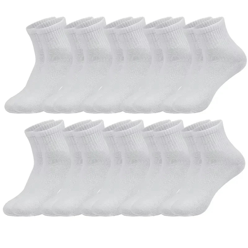 10 pairs of men's mid-calf socks black, white and gray cotton socks for all seasons, solid color match Zen fit plus