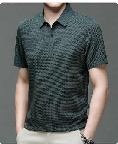 Summer New Men's Lop-up Hollow Short-sleeved Polo Tee Shirt Ice Silk Breathable Business Fashion T-Shirt Male Brand Clothes - Zen Fit Plus