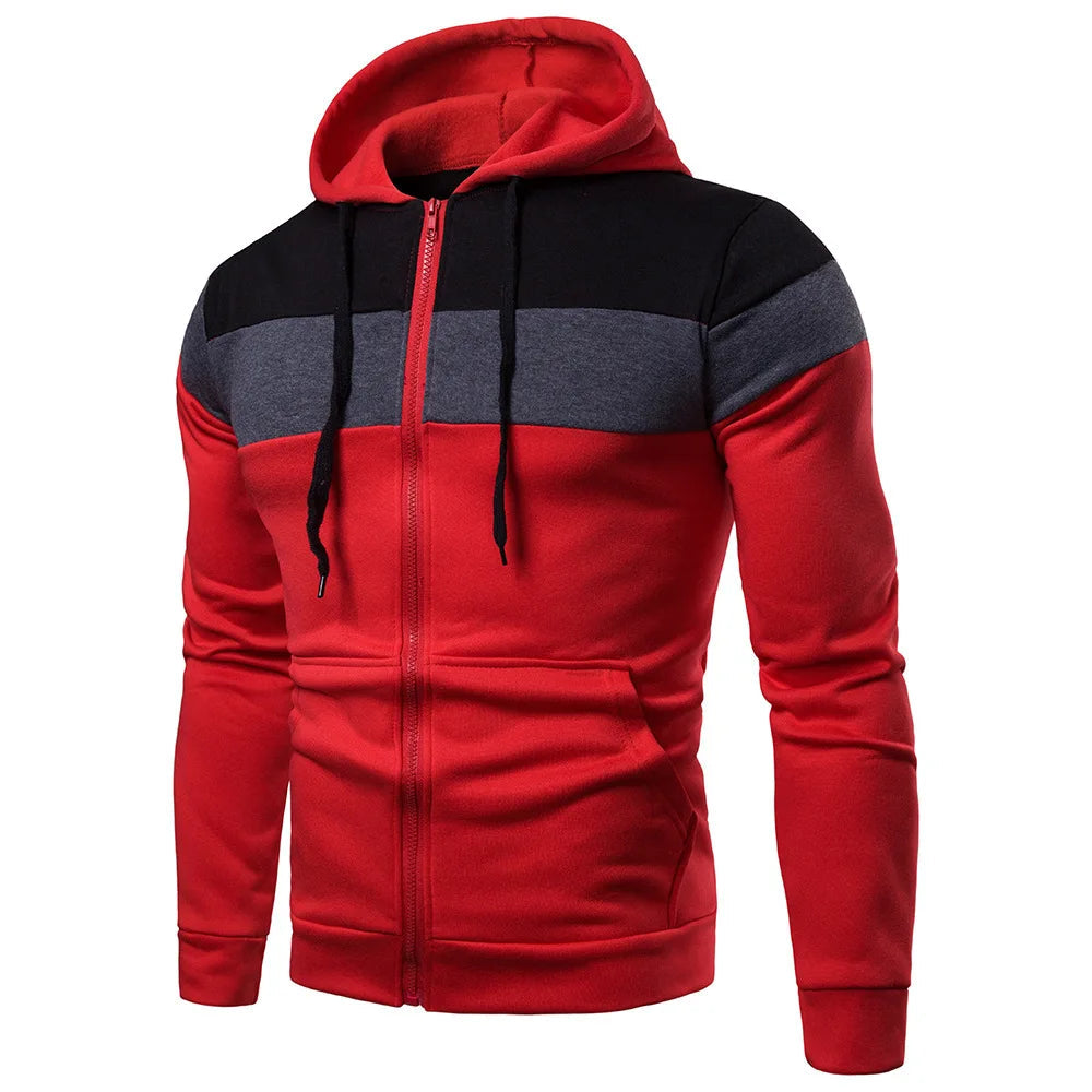 New men's hooded zipper splicing color sports top fleece insulation casual wear hooded sports top zipper comfortable hoodie Zen fit plus