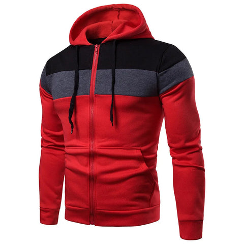 New men's hooded zipper splicing color sports top fleece insulation casual wear hooded sports top zipper comfortable hoodie Zen fit plus