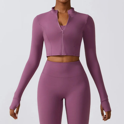 Hearuisavy Autumn Elasticity Yoga Jacket Outdoor Running Sports Jacket Female Gym Zipper Tight Fitting Jacket Women Sportswear Zen fit plus