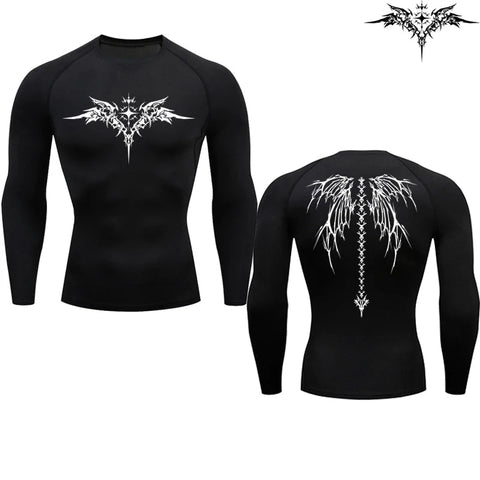 Casual Anime Print Running Compression T-Shirt Men's Quick-Drying Fitness Sportswear Gym Sports Long Sleeve Breathable Top S-3XL Zen fit plus