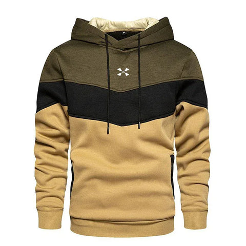 Men's Patchwork Hooded Sweatshirt Hoodies Clothing Casual Loose Fleece Warm Streetwear Male Fashion Autumn Winter Sports Outwear - Zen Fit Plus