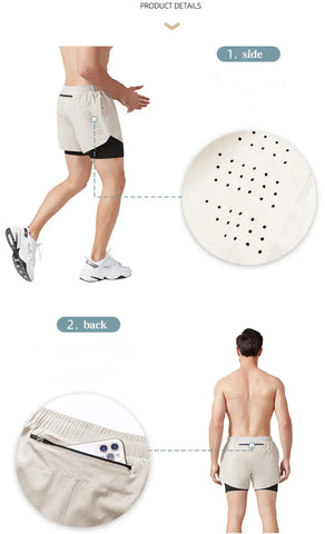 Men's Running Shorts Quick-drying Fitness Black Double Layer Shorts Men New Sport Workout Training Bodybuilding Short Pants - Zen Fit Plus