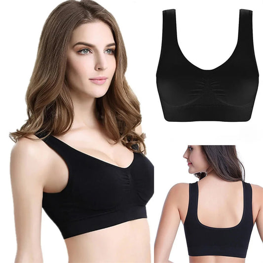 Women Seamless Bras Camisole Underwear Crop Top XXL 3XL Black Pure Color Sports Gym Running Fitness Yoga Zen Fit Plus