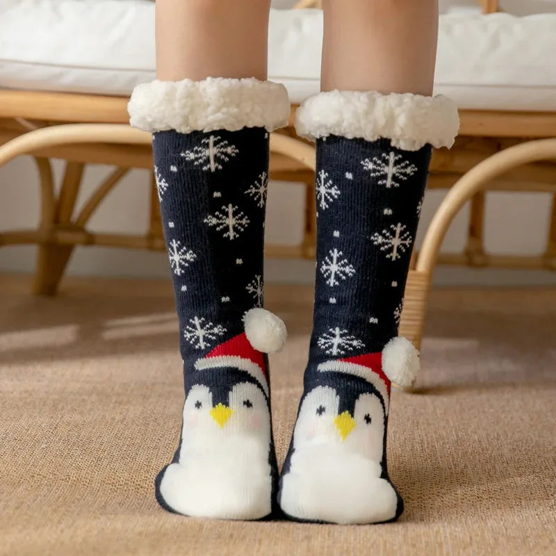 Winter Warm Socks Women penguin Plush Soft Female Non Grip Floor Slippers Short Sock Fuzzy Fluffy Deer Elk Bear Christmas Gift - Zen Fit Plus