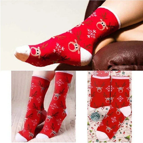 1 pair of Christmas tree, old man and reindeer fashion trend ladies Christmas medium cotton socks - Zen Fit Plus