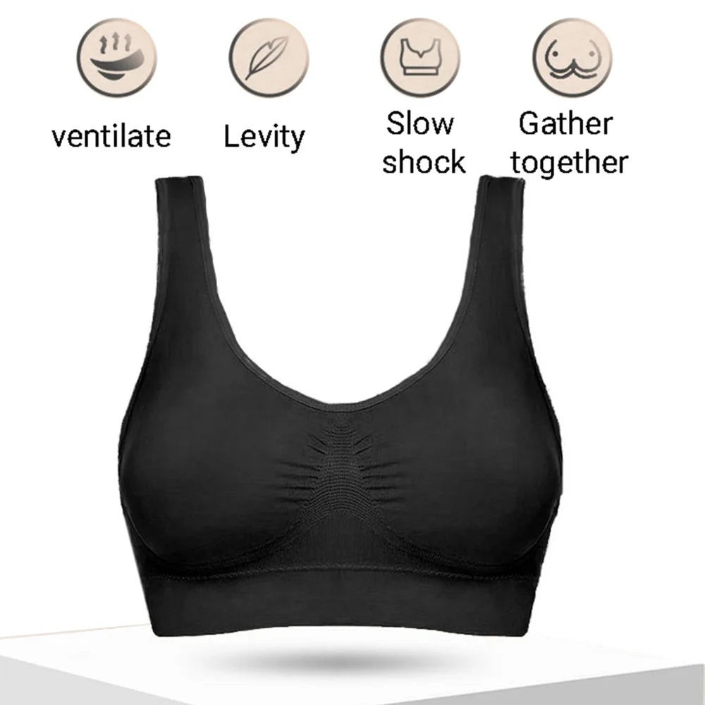 Women Seamless Bras Camisole Underwear Crop Top XXL 3XL Black Pure Color Sports Gym Running Fitness Yoga Zen Fit Plus