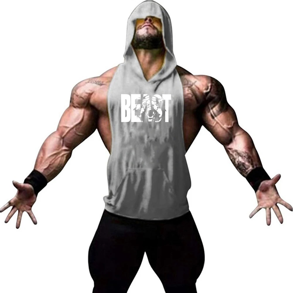 Men's Sports Running Vest Summer Top Weight Training Bodybuilding Vest Gym Workout Fitness Hoodie Men's Hooded Vest Zen fit plus