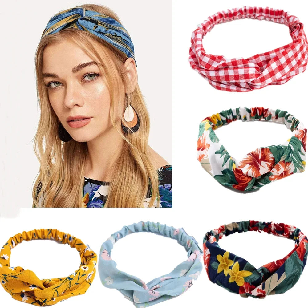 Fashion Women Girls Summer Bohemian Hair Bands Print Headbands Vintage Cross Turban Bandage Bandanas HairBands Hair Accessories Zen Fit Plus