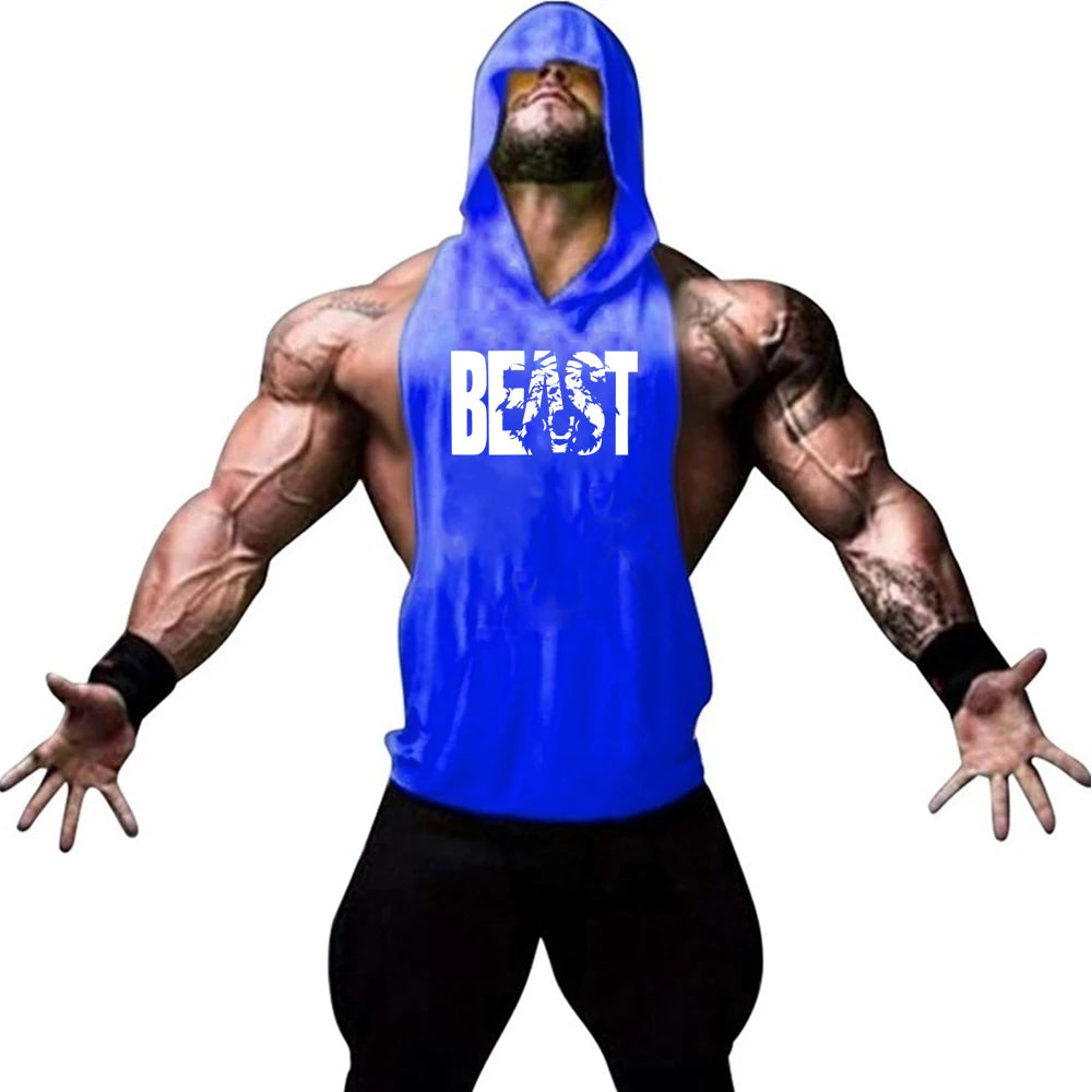 Men's Sports Running Vest Summer Top Weight Training Bodybuilding Vest Gym Workout Fitness Hoodie Men's Hooded Vest Zen fit plus