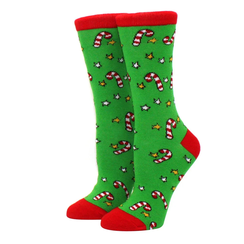 1 pair of Christmas tree, old man and reindeer fashion trend ladies Christmas medium cotton socks - Zen Fit Plus