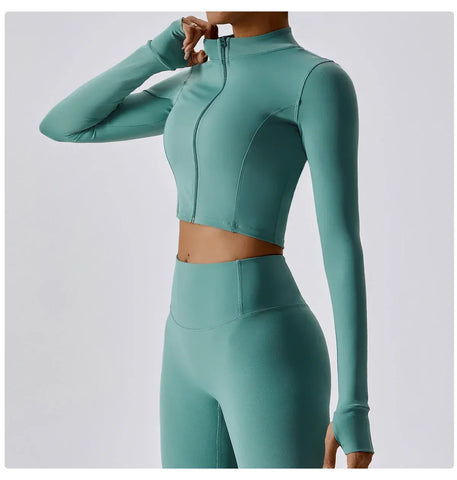 Hearuisavy Autumn Elasticity Yoga Jacket Outdoor Running Sports Jacket Female Gym Zipper Tight Fitting Jacket Women Sportswear - Zen Fit Plus