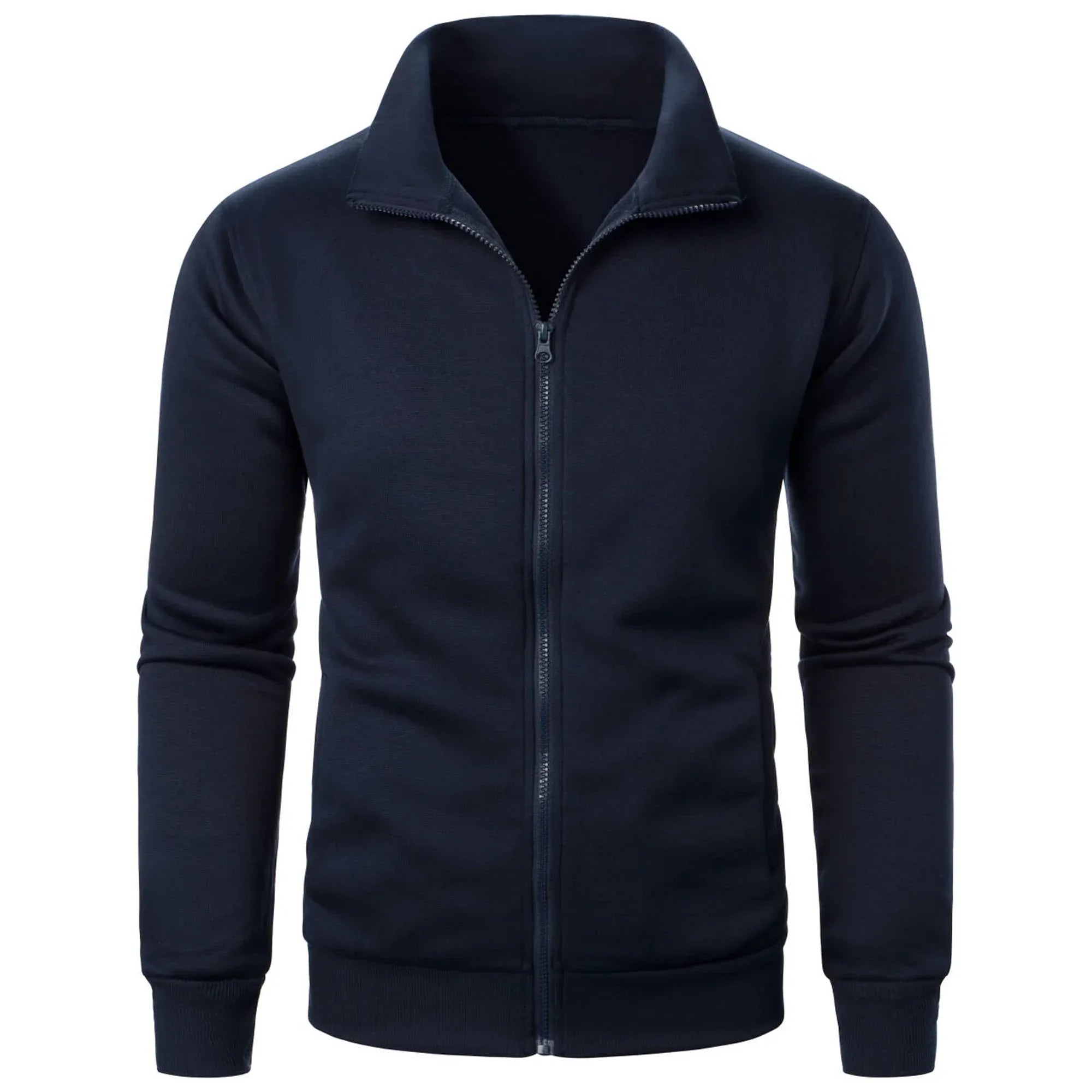 Men's casual sports zipper stand up collar jacket, men's solid color top - Zen Fit Plus