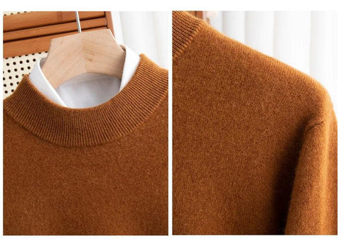 New Fashion Men's 100% Wool Pullover Half-high Collar Sweater Autumn Winter Warm Solid Color Knit Sweater Business Casual Top - Zen Fit Plus