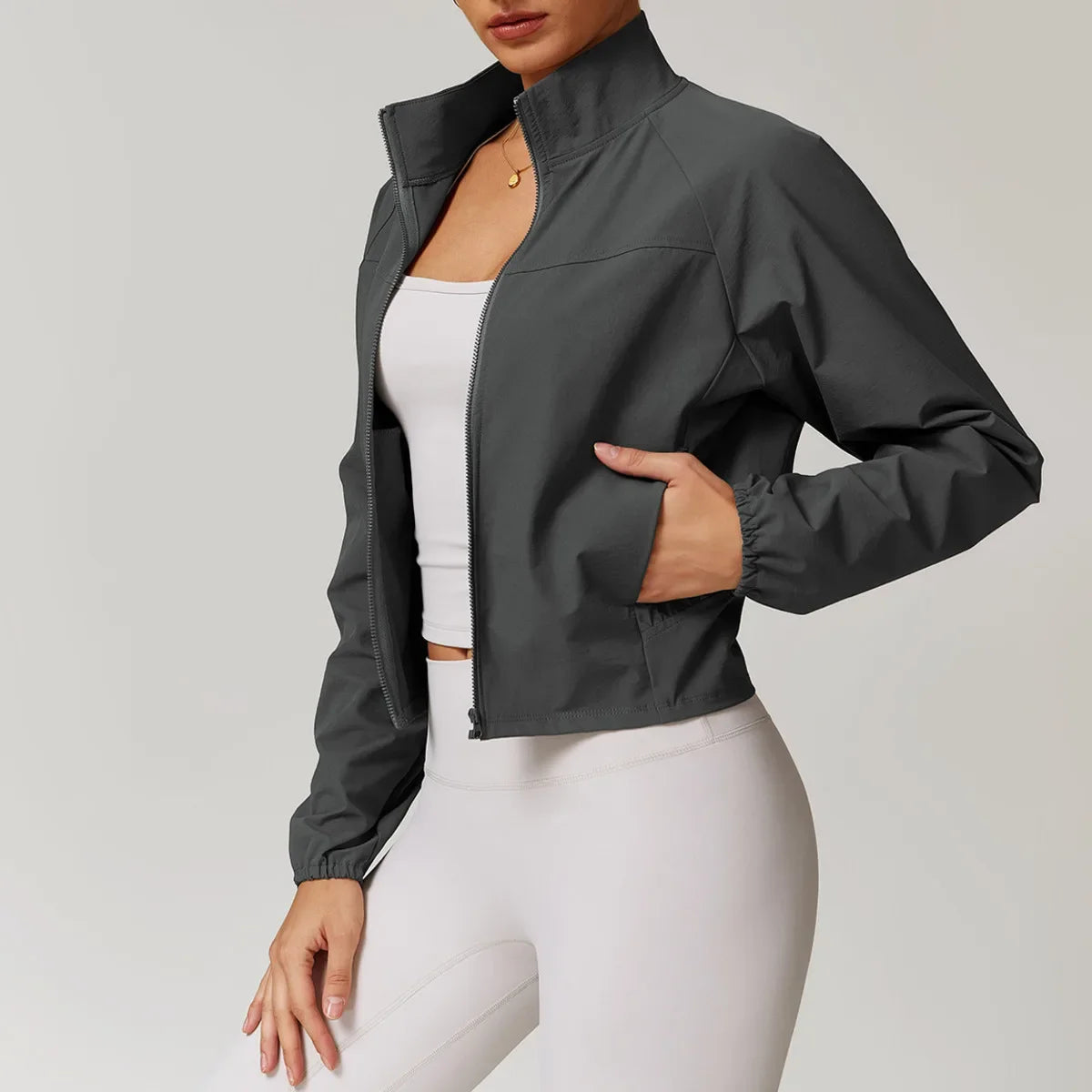 Sports Jacket Women's Stand Up Collar Thin Windproof Outdoor Running Clothes Quick Drying Fitness Long Sleeved Yoga Top Zen fit plus