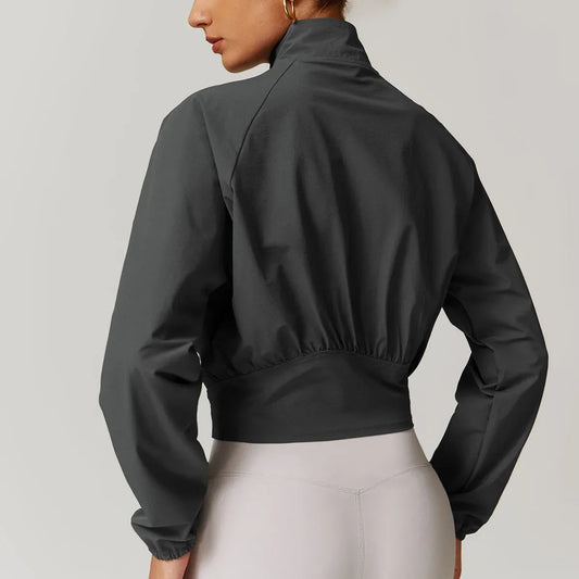 Sports Jacket Women's Stand Up Collar Thin Windproof Outdoor Running Clothes Quick Drying Fitness Long Sleeved Yoga Top Zen fit plus