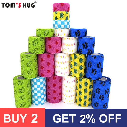 Colorful Printed Self Adhesive Elastic Bandage Wrap Tape 4.8m Sports Protector Bands for Finger Ankle Palm Joint Pet Zen fit plus