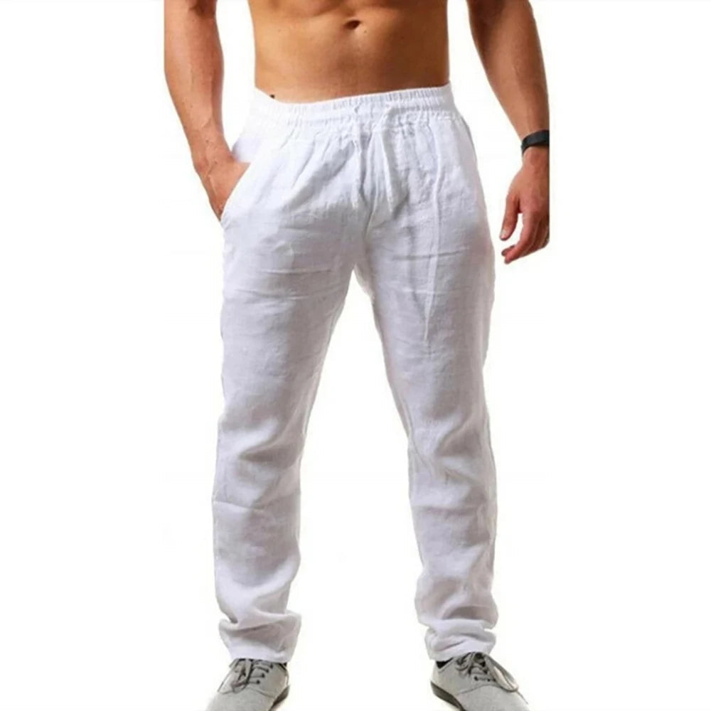 Men's Lightweight Long Pants Summer Solid Color Breathable Loose Trousers Male Elastic Waist Casual Pants Harajuku Trousers Zen fit plus
