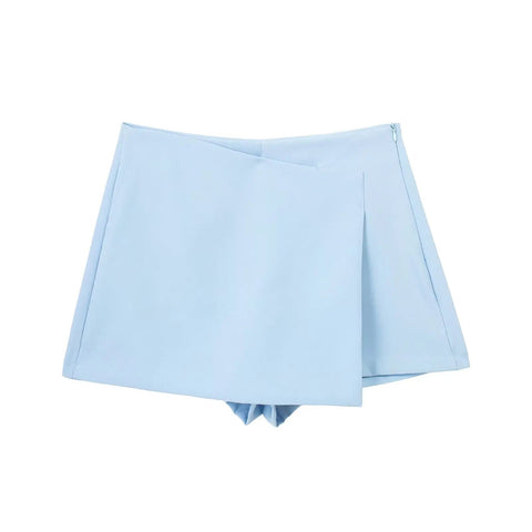 Willshela Women Fashion Solid Asymmetrical Side Zipper Skirts Shorts Vintage High Waist Female Chic Lady Shorts Zen fit plus