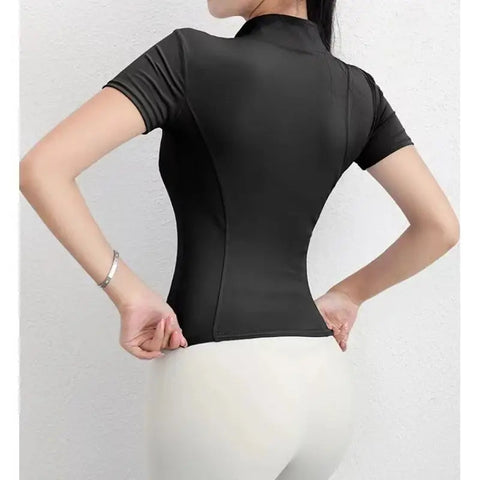 Sportswear Quick Drying Sexy Zipper Short Sleeve Women's Sports Fitness Yoga Wear Yoga Top Zen fit plus