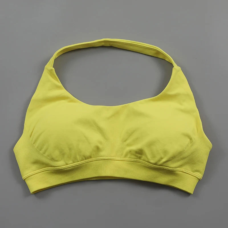 Impact Sports Bra for Women Seamless Halter Neck Strap Bra Sexy Open Back Padded Yoga Top Bra Medium Support Gym Crop Top Zen fit plus