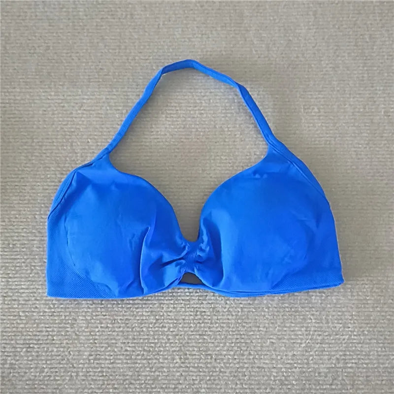 Fashion Strappy Bra Gym Top Girl Women High Support Thin Strap Halter Sports Seamless Bras Scrunch Workout Yoga Tank Bra Zen Fit Plus