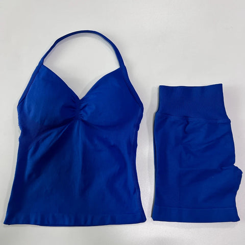 2Pcs Impact Gym Set Women Backless Tank Tops High Waist Scrunch Seamless Shorts Gym Suit Fitness Clothes Activewear Workout Sets Zen fit plus