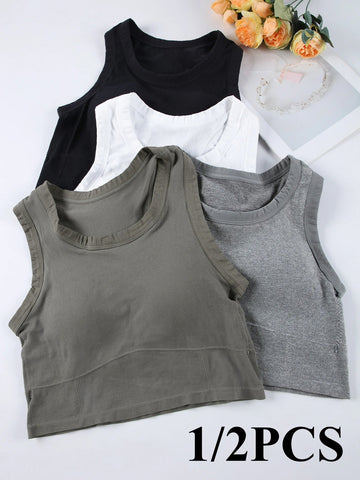 1/2 PCS Back Sports Bra Women Sleeveless Vest Beautiful Slim Tube Top Underwear With Bra Pads Undershirt Elastic Korean Crop Top Zen fit plus