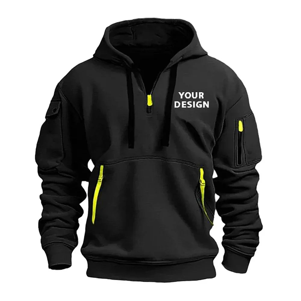 European New Men's Sports Zipper Arm Pocket Loose Casual Sweatshirt Customize Your Logo Dropped Shoulder Hooded Jacket Pullover - Zen Fit Plus