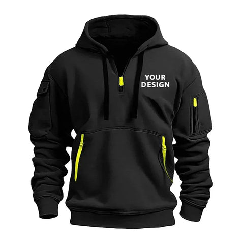 European New Men's Sports Zipper Arm Pocket Loose Casual Sweatshirt Customize Your Logo Dropped Shoulder Hooded Jacket Pullover - Zen Fit Plus