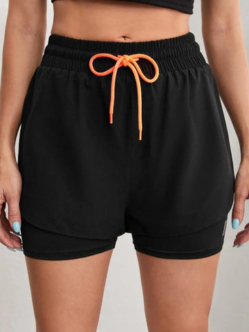 Women's High Rise Yoga Shorts With Elastic Proximity Control Running Shorts, Fake Two Pieces Pants Zen fit plus