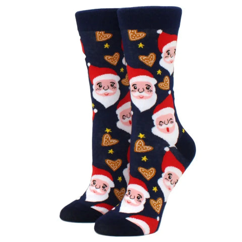 1 pair of Christmas tree, old man and reindeer fashion trend ladies Christmas medium cotton socks - Zen Fit Plus