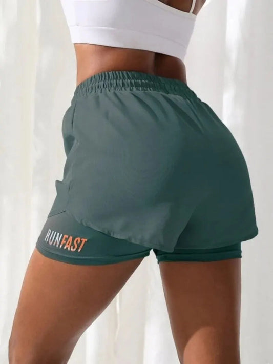 Women's High Rise Yoga Shorts With Elastic Proximity Control Running Shorts, Fake Two Pieces Pants Zen fit plus