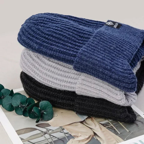 Outdoor Men Winter Knitted Hat Plush Warmth Peaked Cap Earmuff Casual Fashion Faux Fur Lined Bomber Hats Cycling Ear Protection - Zen Fit Plus