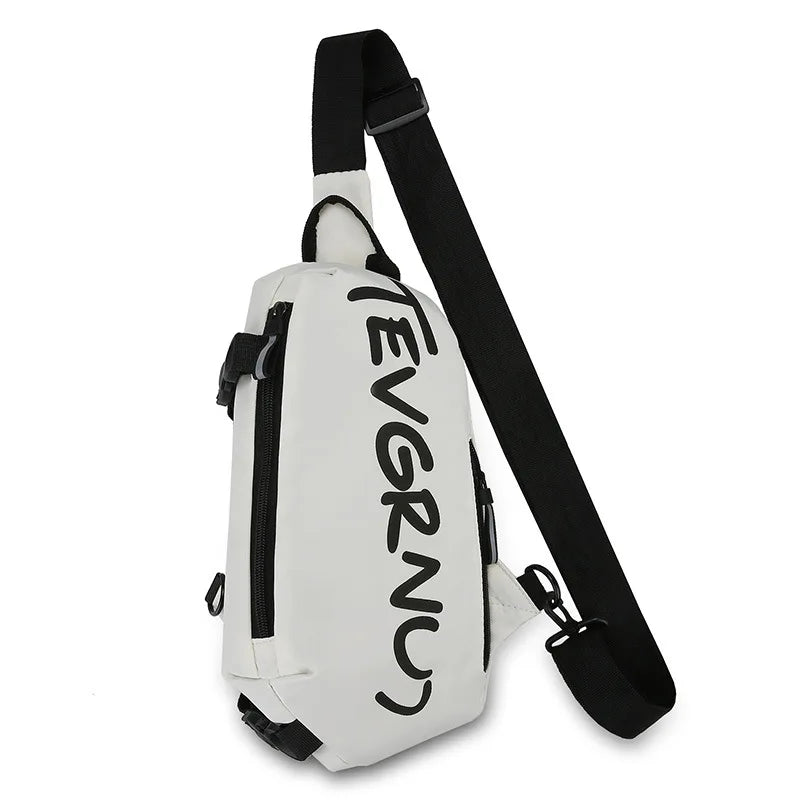 Men's Black Chest Bag Waterproof Nylon Letter Print Women White Crossbody Shoulder Bag Sports Couple Hiking Small Backpack Packs Zen fit plus
