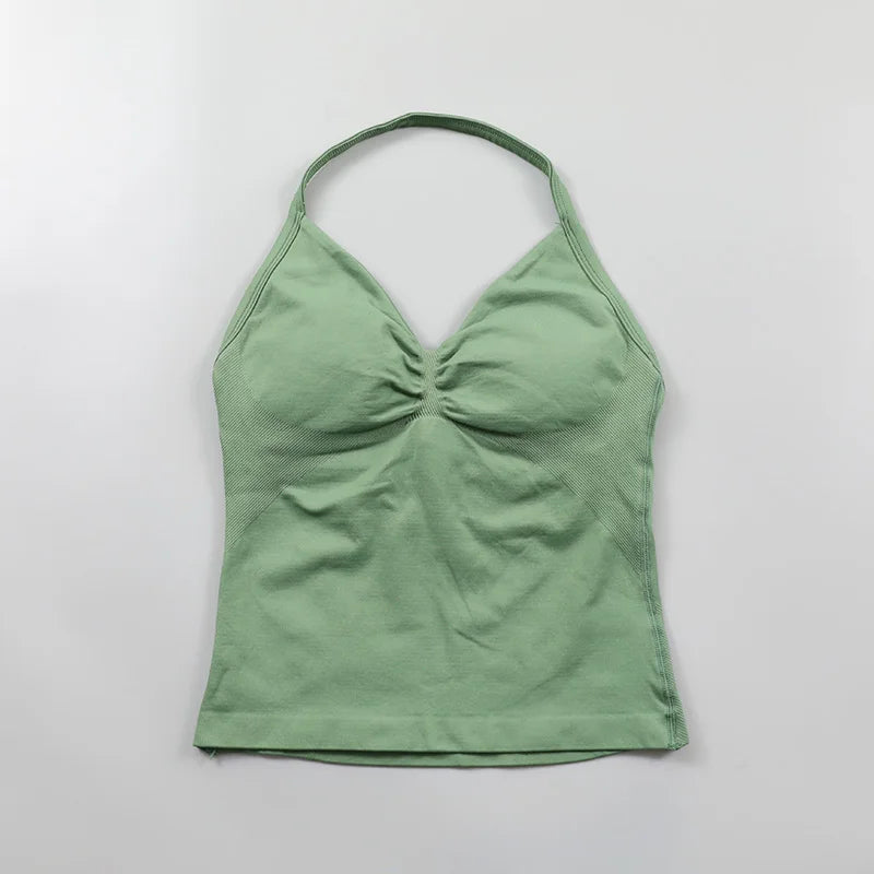 Impact Longline Strappy Top Women Seamless Yoga Tank Tops Ruched Backless Gym Clothes Workout Sleeveless Shirts With Buit In Bra Zen fit plus