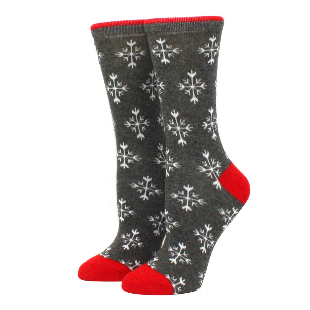 1 pair of Christmas tree, old man and reindeer fashion trend ladies Christmas medium cotton socks - Zen Fit Plus