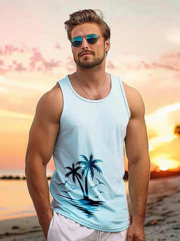 2024 New Summer Casual Men's Sleeveless T-shirt Hawaiian Style Men's Fashion Crew Neck Tank Top Outdoor Beach Men's Tank Top Zen fit plus
