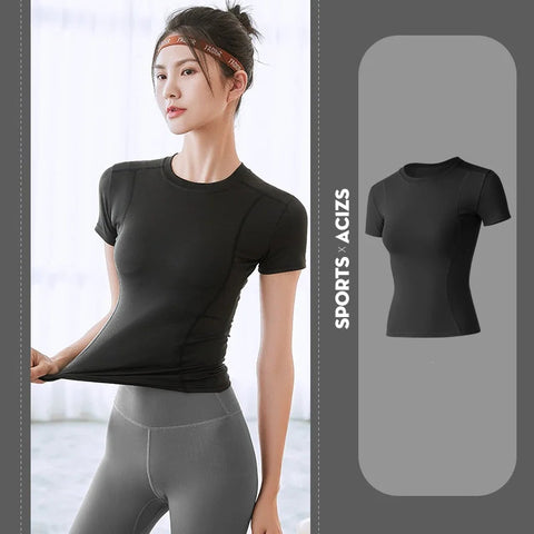2024 Women's Sports Fitness Clothing Slim Running Sweat Absorbing Skinny Yoga Clothes Quick Drying Clothes Short Sleeved T-shirt Zen fit plus