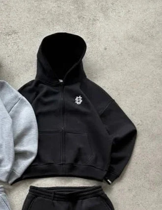 Y2K Letter Zipper Hoodie Men Women Harajuku Fashion Letter Embroidery Pants Retro Oversized Hoodie Sweatshirt Zipper 2pcs Sets Zen fit plus
