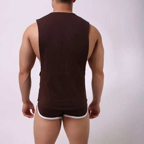 New Brand Men Low Cut Fashion Loose Sleeveless Shirt Tops & Boxers Sets Men's Undershirt Vest Home Sleepwear Casual Suit Singlet Zen fit plus