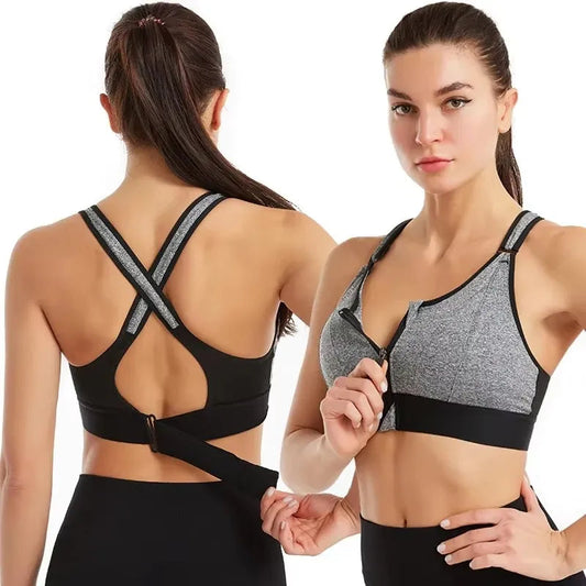 Sports Bras For Women Front Zipper Adjustable Strap Shockproof Elastic Fitness Athletic Brassiere Slim Yoga Crop Top Zen fit plus