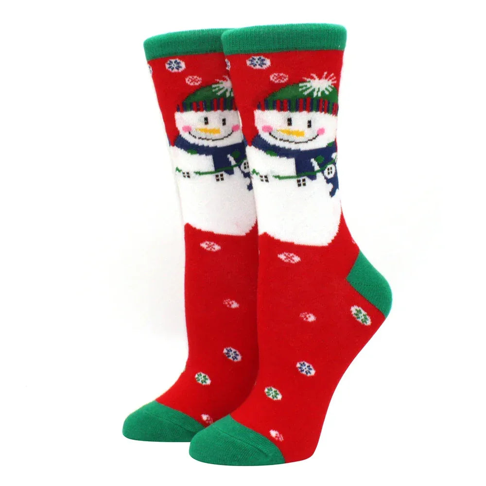 1 pair of Christmas tree, old man and reindeer fashion trend ladies Christmas medium cotton socks - Zen Fit Plus