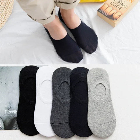 Socks Men Short No Show Low Cut Ankle Cotton Thin Black White Multipack Non-slip Silicone Summer Breathable Invisible 5pair /Lot - Zen Fit Plus