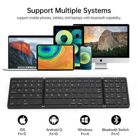 Folding Bluetooth Keyboard with Numeric Keypad Wireless Foldable Keyboard for iOS Android Windows Support 3 Devices